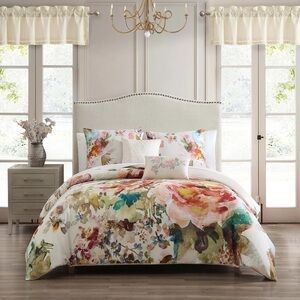 Bebejan Antique Flowers 5 Piece Ivory Comforter Set King NWT